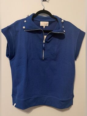 Simply Southern Royal Blue Half-Zip Polo with Pearl Accent